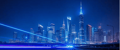 Modern smart city skyline at night